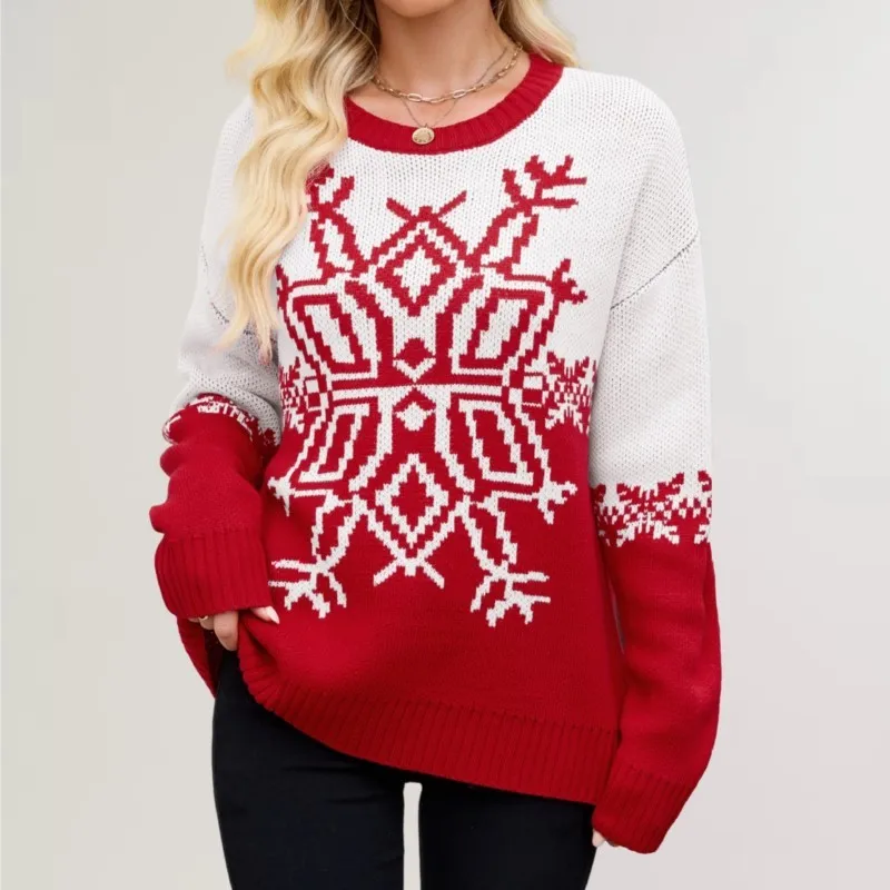 Зимний женский рождественский вязаный свитер 2025 года. Большой узор снежинки. Повседневный стиль и теплый для праздничной и повседневной носки.
Зимний женский рождественский вязаный свитер 2025 года. Большой узор снежинки. Повседневный стиль и теплый для праздничной и повседневной носки.