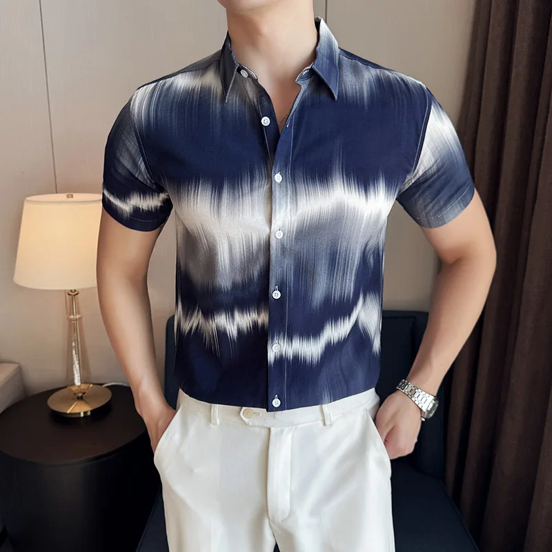 Men Summer Short-sleeved Shirt Stylish Personality Gradient Color Print Slim Casual Social Shirt Men All-match Shirts Streetwear
Men Summer Short-sleeved Shirt Stylish Personality Gradient Color Print Slim Casual Social Shirt Men All-match Shirts Streetwear