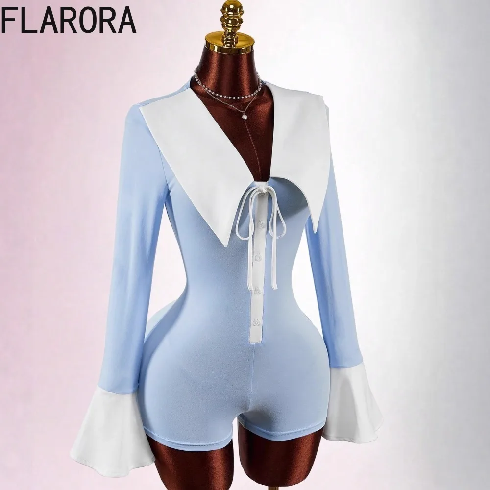 FLARORA Sweet Color Blocking Slim Romper Woman Trend Button Lace Up Flare Sleeve Clubwear Casual Elegant Simple Basic Playsuit
FLARORA Sweet Color Blocking Slim Romper Woman Trend Button Lace Up Flare Sleeve Clubwear Casual Elegant Simple Basic Playsuit