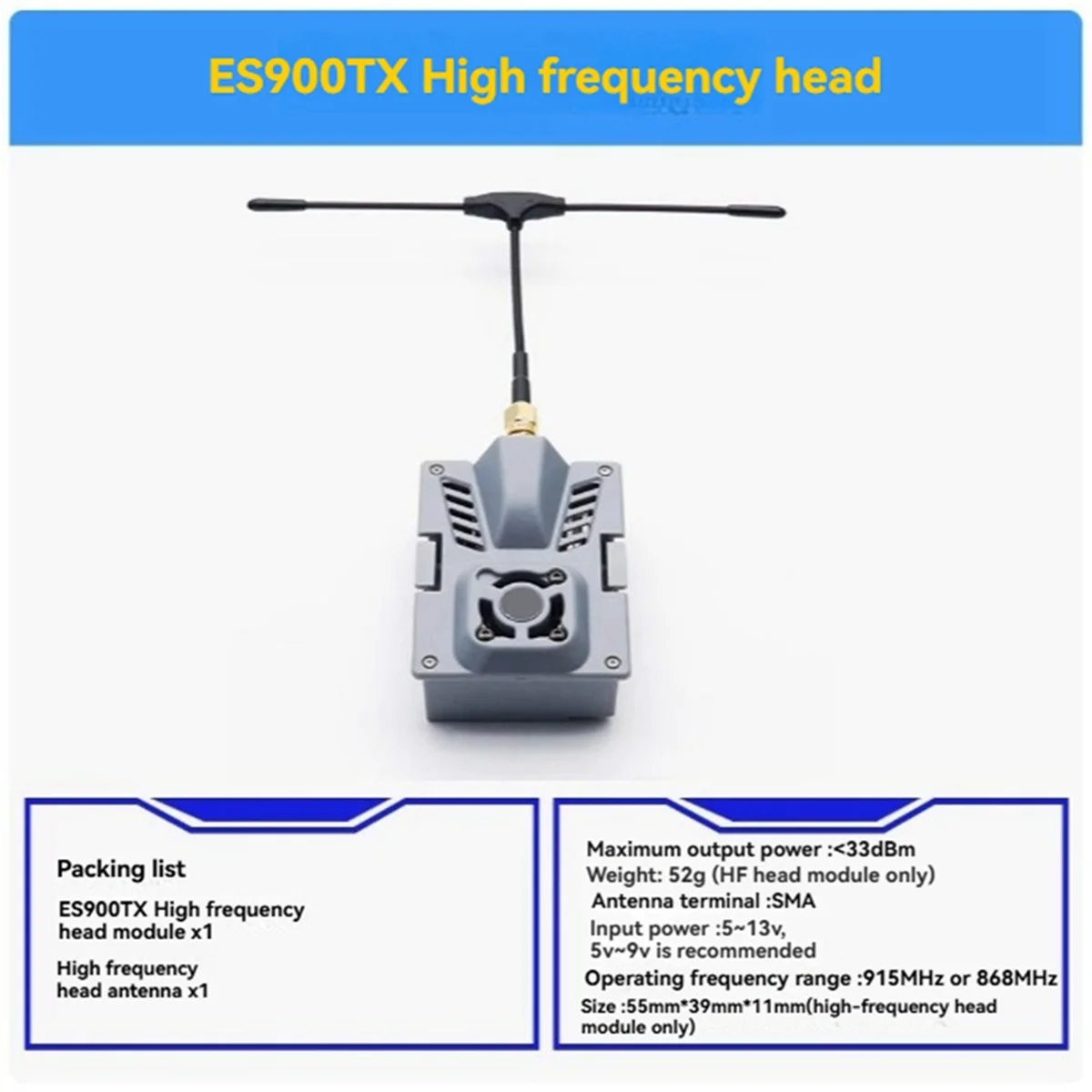ELRS Long Distance 915mhz Wireless Transmission Equipment ES900TX High Frequency Module ES9000RX Receiving Module
ELRS Long Distance 915mhz Wireless Transmission Equipment ES900TX High Frequency Module ES9000RX Receiving Module