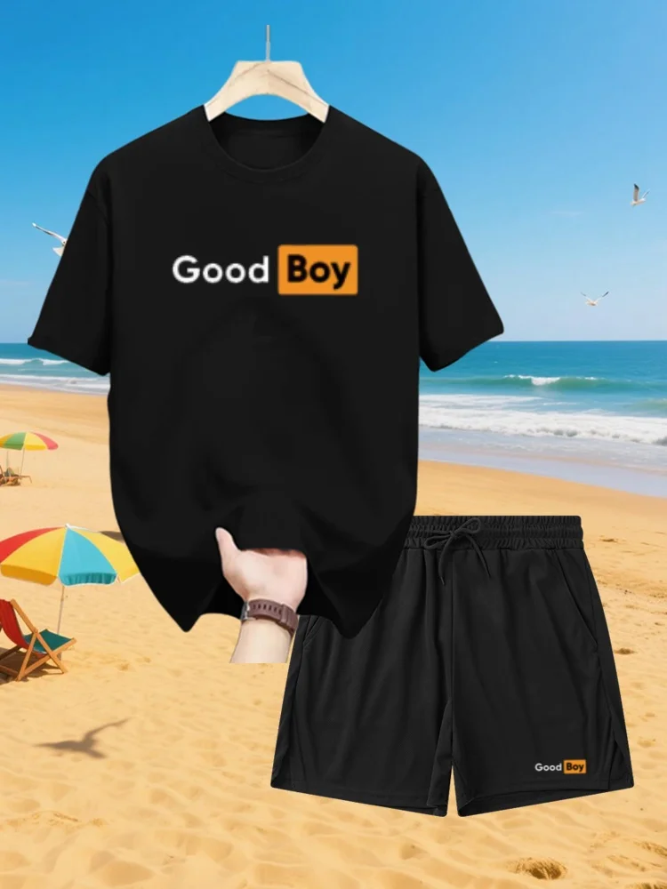 Summer new men Good Boy letter printing basketball sports suit fashion short-sleeved casual crewneck T-shirt shorts two-piece
Summer new men Good Boy letter printing basketball sports suit fashion short-sleeved casual crewneck T-shirt shorts two-piece
