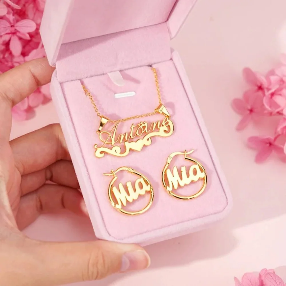 LeeChee Sliding Custom Name Stainless Steel Pendant Necklace With 20mm Round Hoop Nameplated Earloop Jewelry Set
LeeChee Sliding Custom Name Stainless Steel Pendant Necklace With 20mm Round Hoop Nameplated Earloop Jewelry Set