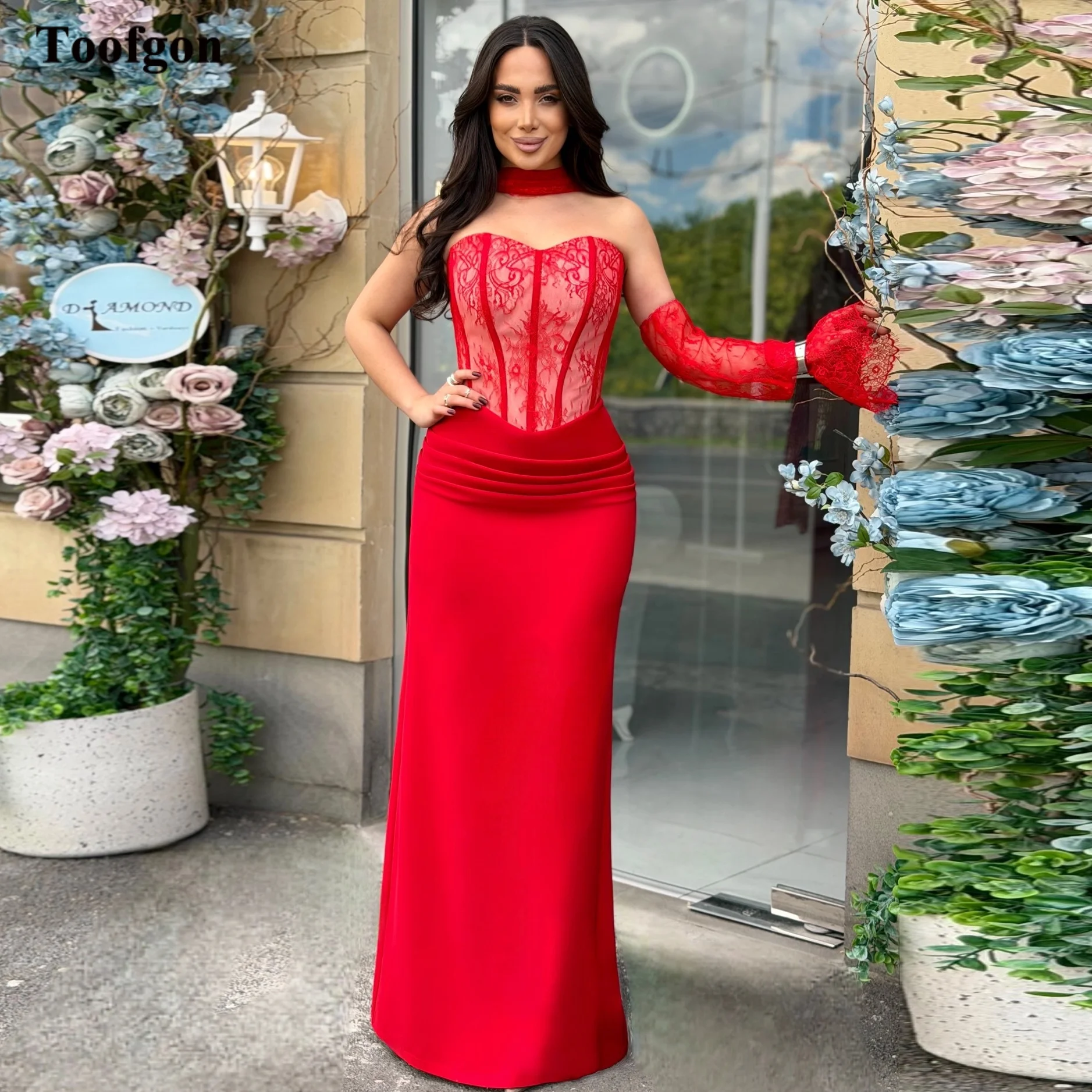 Toofgon Mermaid Red Crepe Customized Evening Gowns Lace Long Sleeves Women's Occasion Prom Dress Formal Party Bridesmaid Dress
Toofgon Mermaid Red Crepe Customized Evening Gowns Lace Long Sleeves Women's Occasion Prom Dress Formal Party Bridesmaid Dress