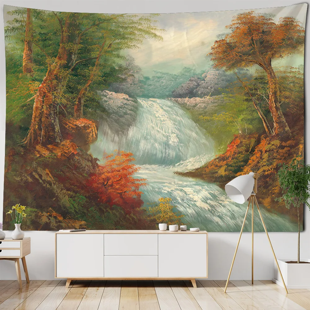 Landscape oil painting tapestry wall hanging Bohemian style polyester background cloth used for living room bedroom decoration
Landscape oil painting tapestry wall hanging Bohemian style polyester background cloth used for living room bedroom decoration