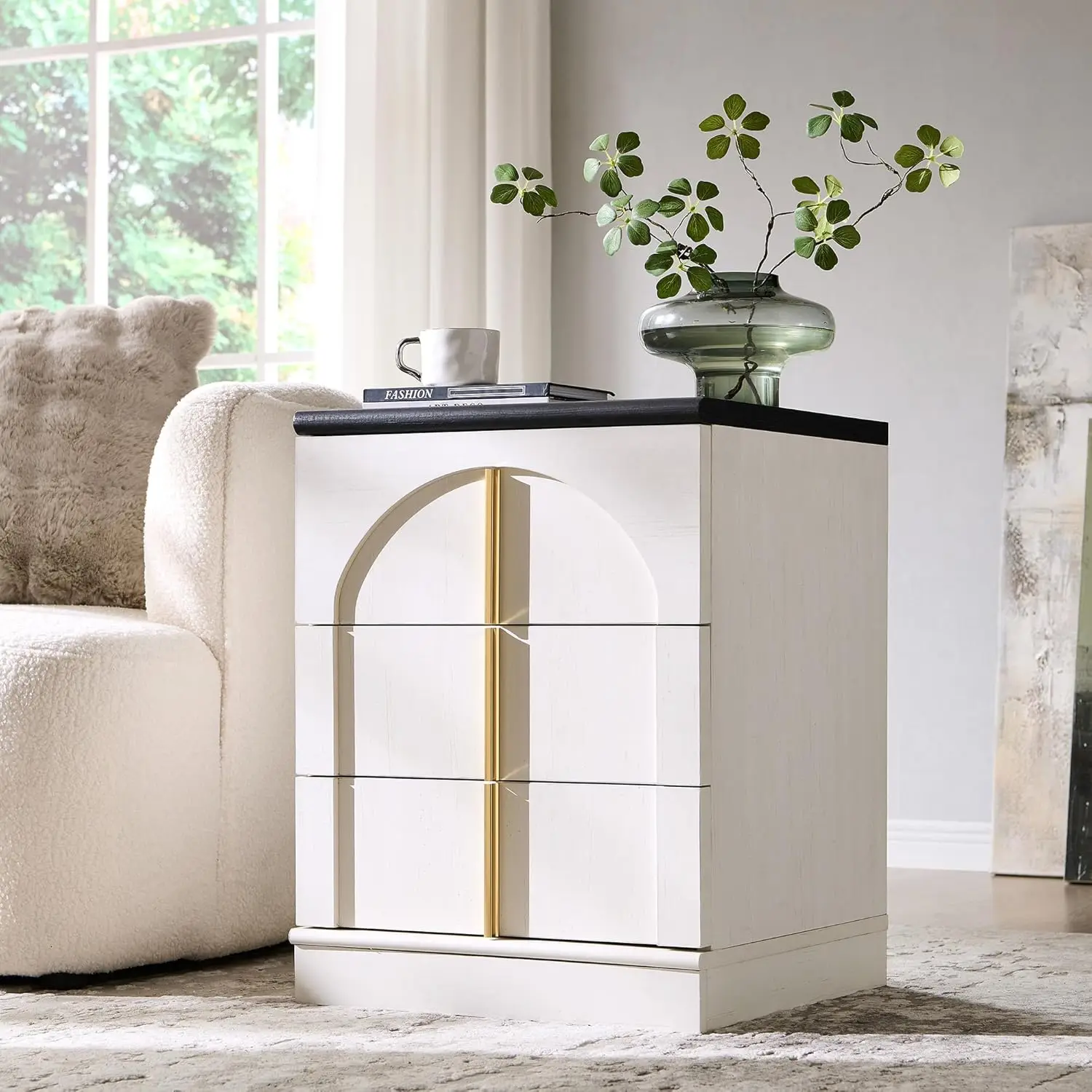 Modern Night Stand With Arched Panel, 18" Nightstand With Charging Station, Side Table With 3 Storage Drawers, Wood, Customized
Modern Night Stand With Arched Panel, 18" Nightstand With Charging Station, Side Table With 3 Storage Drawers, Wood, Customized