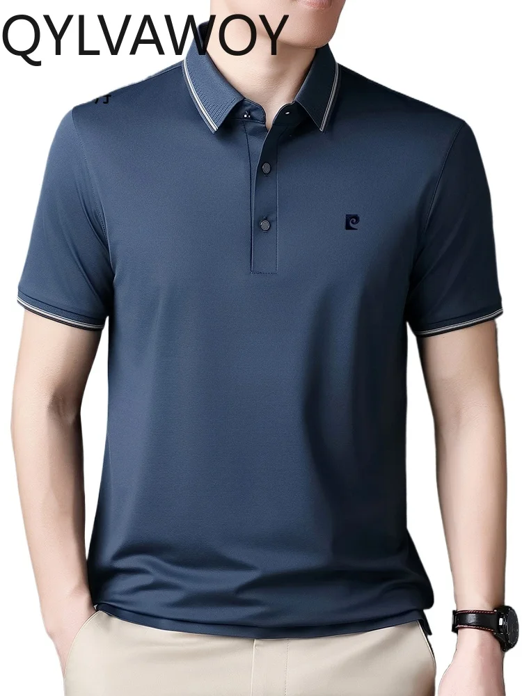 QYLVAWOY 100% SILK Men's Summer Silk Short-Sleeve T-Shirt Business Ice Silk Half-Sleeve Middle-Aged Lapel Polo Shirt LJ2202 
QYLVAWOY 100% SILK Men's Summer Silk Short-Sleeve T-Shirt Business Ice Silk Half-Sleeve Middle-Aged Lapel Polo Shirt LJ2202