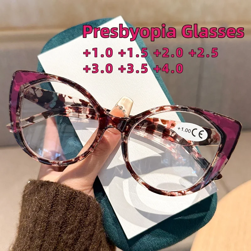 Fashionable High-end Versatile Cat Eye Presbyopia Glasses Women's Color Blocked Anti Blue Light Glasses Diopter To +4.0
Fashionable High-end Versatile Cat Eye Presbyopia Glasses Women's Color Blocked Anti Blue Light Glasses Diopter To +4.0