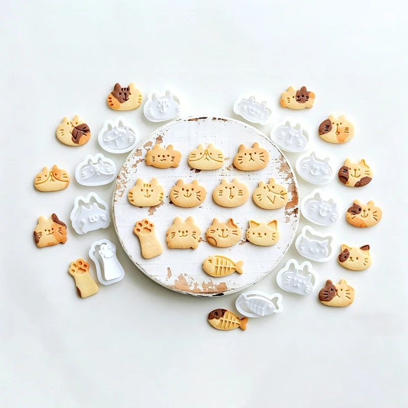 Cute Cartoon Cat & Fish Shape Cookie Stamps & Cutters Set Cat Paw Biscuit Embossers Molds Fondant Cake Decoration Tools
Cute Cartoon Cat & Fish Shape Cookie Stamps & Cutters Set Cat Paw Biscuit Embossers Molds Fondant Cake Decoration Tools