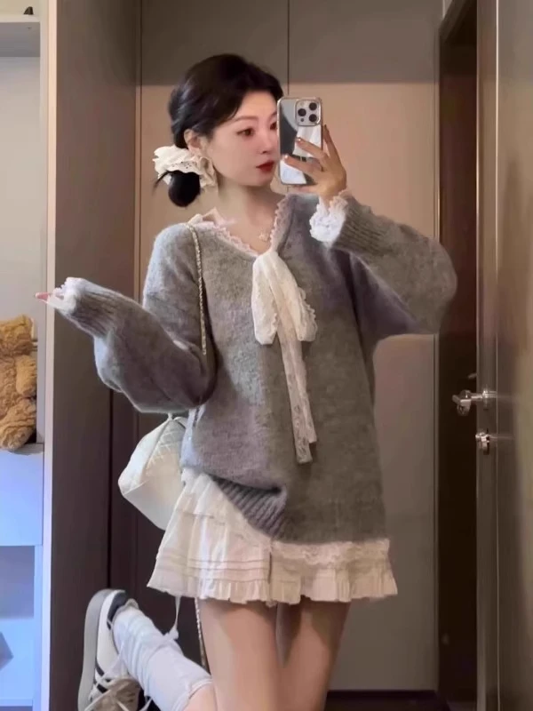 Extra Large 300 Pounds Lace Splice Knot Sweater Women's Autumn Winter Korean Sweet Design Knitted Top Warmth Polyes...
Extra Large 300 Pounds Lace Splice Knot Sweater Women's Autumn Winter Korean Sweet Design Knitted Top Warmth Polyes...