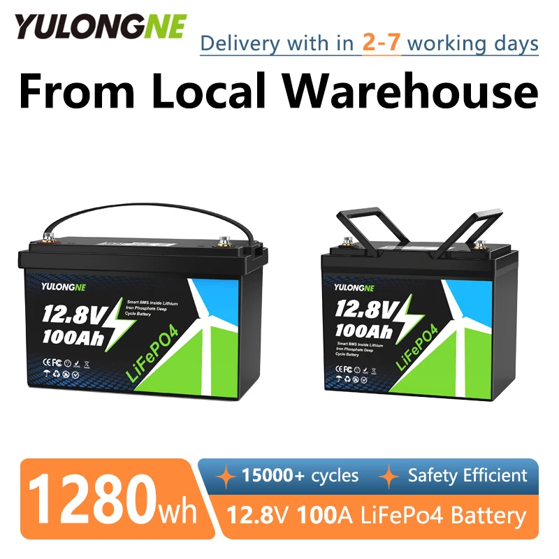 YULONGNE 12.8V 100Ah LiFePO4 Battery 12V 1280Wh Lithium Iron Phosphate Battery, Built-in Smart BMS, 15000+ Deep Cycles, for RV, Solar Power System, Trolling Motor, Boat, Off-Grid Applications
YULONGNE 12.8V 100Ah LiFePO4 Battery 12V 1280Wh Lithium Iron Phosphate Battery, Built-in Smart BMS, 15000+ Deep Cycles, for RV, Solar Power System, Trolling Motor, Boat, Off-Grid Applications