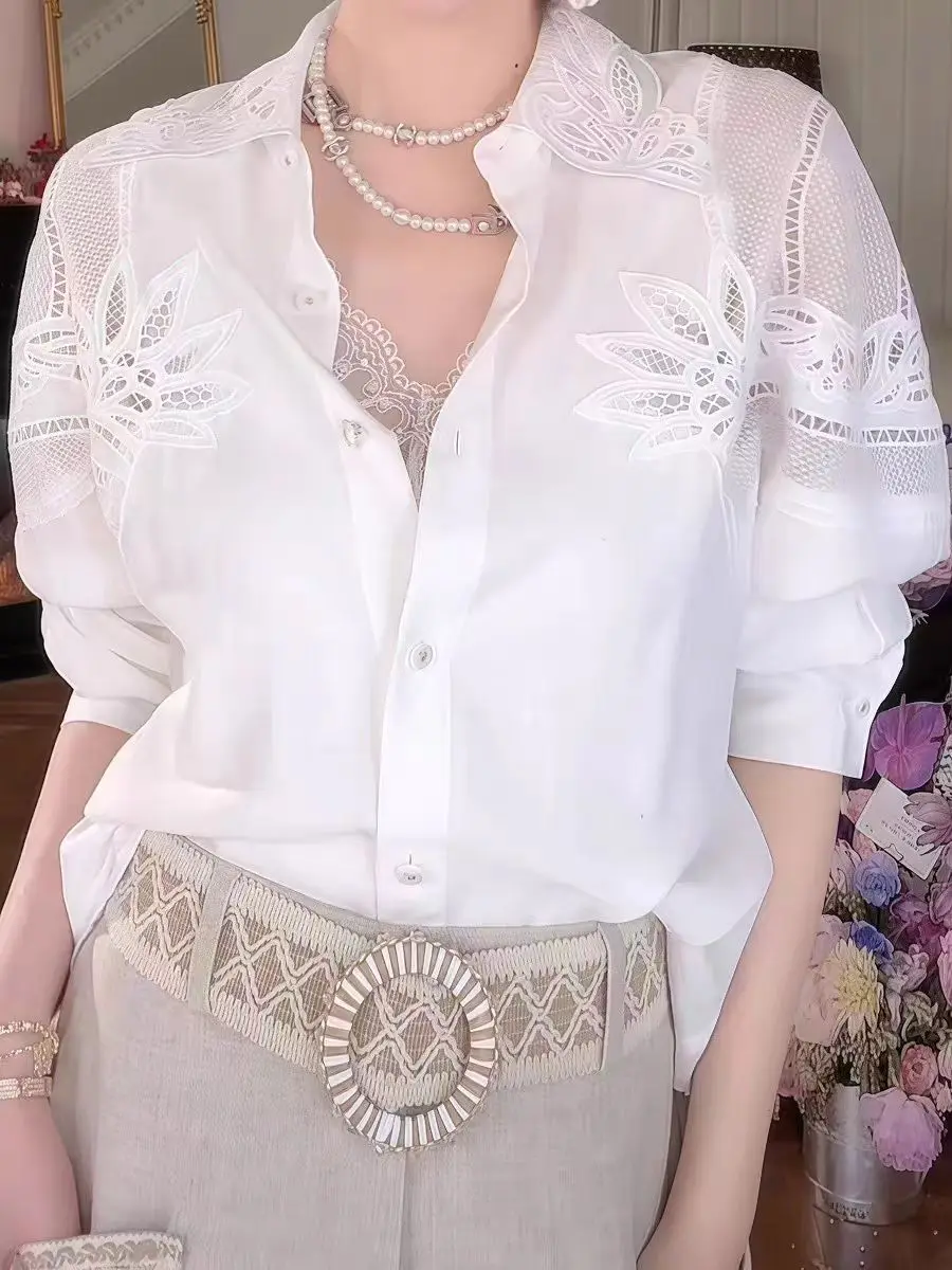 Summer Autumn Clothes Sequins Hot Drilling White Cotton Shirts & Blouses Korean Popular Clothes Female Clothing blusas de mujer
Summer Autumn Clothes Sequins Hot Drilling White Cotton Shirts & Blouses Korean Popular Clothes Female Clothing blusas de mujer