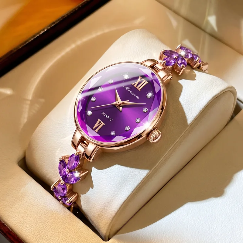 A ladies' purple clover strap, niche high-end elegant youth quartz watch, high-end accessory gift selection
A ladies' purple clover strap, niche high-end elegant youth quartz watch, high-end accessory gift selection