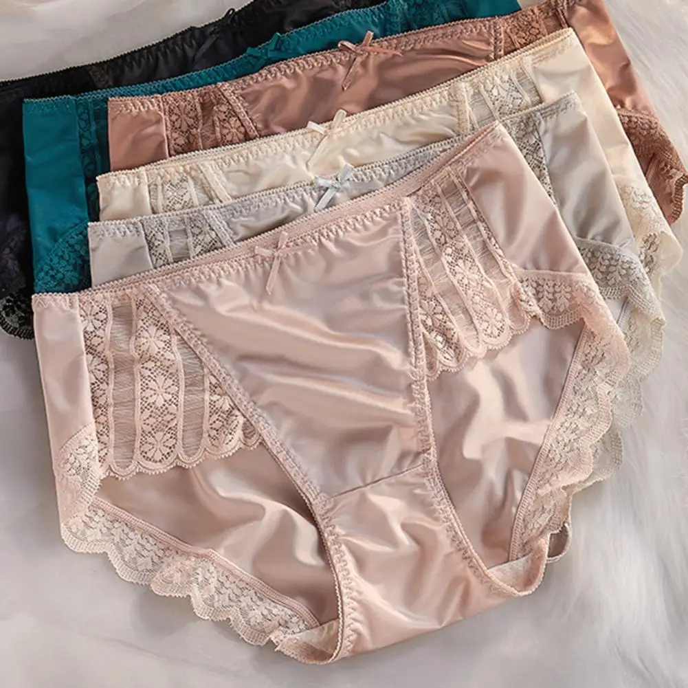 Satin Lace Underwear See-through Lace Stitching Briefs Nylon Sexy Bowknot Decor Mid-rise Breathable Thin Women Panties
Satin Lace Underwear See-through Lace Stitching Briefs Nylon Sexy Bowknot Decor Mid-rise Breathable Thin Women Panties