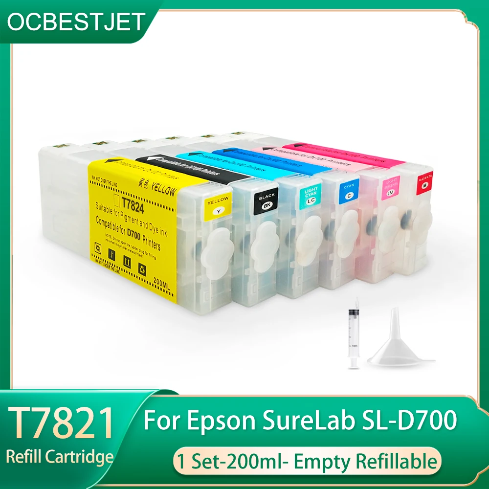 6 цветов/набор T7821-T7826 многоразовый картридж с одноразовым чипом для Epson D700 для принтера Epson SureLab SL-D700 200 мл/шт.
6 цветов/набор T7821-T7826 многоразовый картридж с одноразовым чипом для Epson D700 для принтера Epson SureLab SL-D700 200 мл/шт.