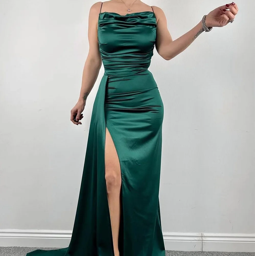 Spaghetti Straps Strapless Sleeveless Satin Floor Length Side Slit A-Line Evening Dress Panel Train Temperament Photo Color
Spaghetti Straps Strapless Sleeveless Satin Floor Length Side Slit A-Line Evening Dress Panel Train Temperament Photo Color