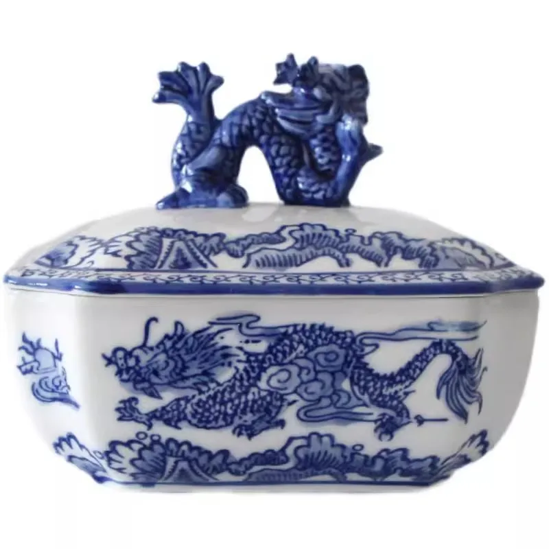 Blue and white porcelain small jar storage jar storage box with lid, jar storage for entryway keybox
Blue and white porcelain small jar storage jar storage box with lid, jar storage for entryway keybox