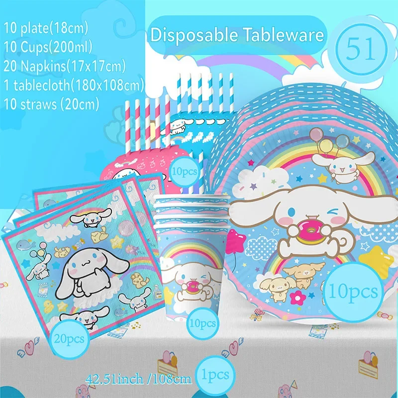 51pcs Set Cute Cinnamoroll Complete Party Dinnerware - Kawaii Paper Cups Plates Napkins Straws Tablecloth for Kids Celebration
51pcs Set Cute Cinnamoroll Complete Party Dinnerware - Kawaii Paper Cups Plates Napkins Straws Tablecloth for Kids Celebration