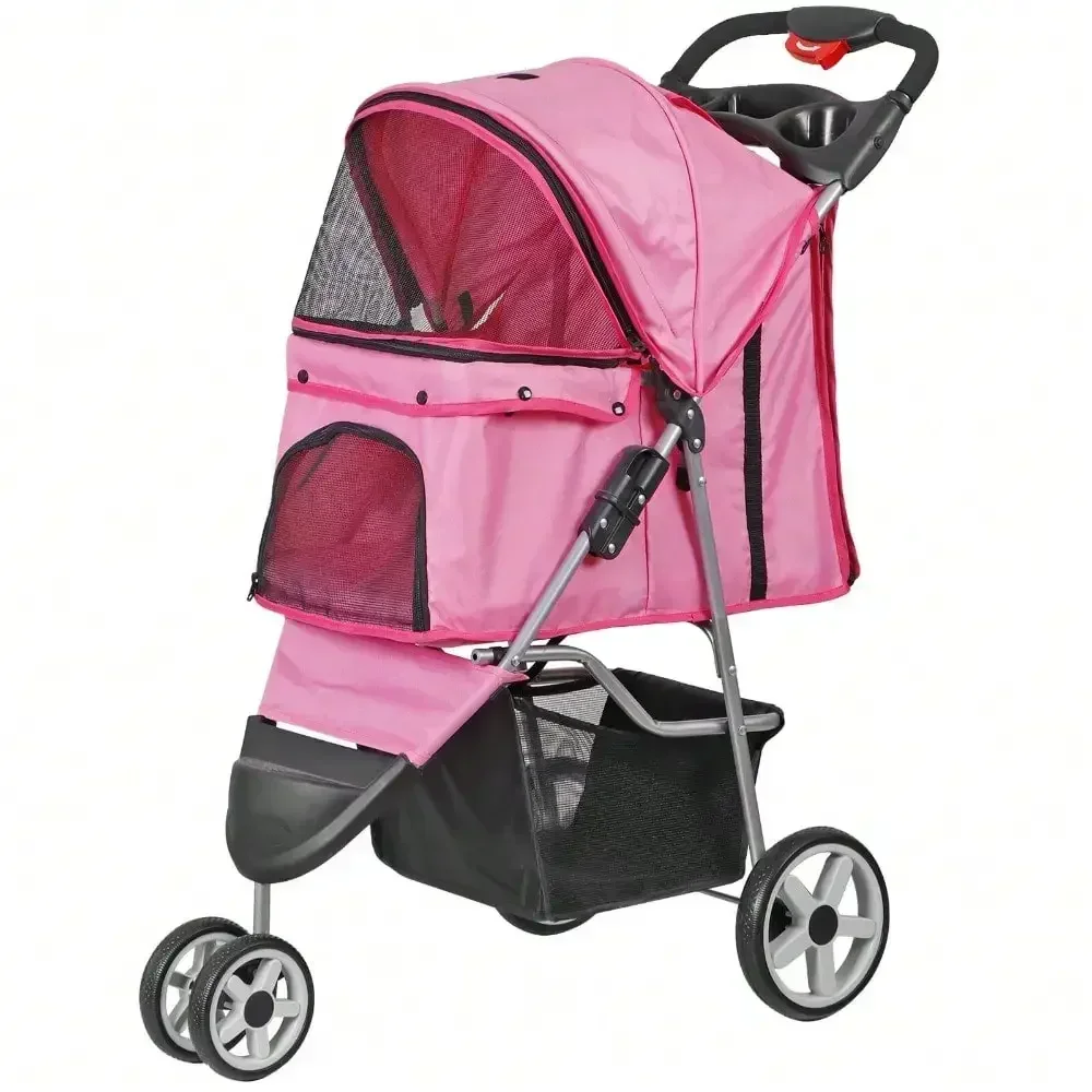 Foldable 3 Wheels Pet Stroller Dog Cat Cage Jogger Stroller with Cup Holder Pink
Foldable 3 Wheels Pet Stroller Dog Cat Cage Jogger Stroller with Cup Holder Pink