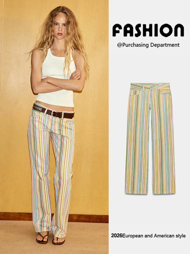 Spring New Arrival Women's Versatile Low Waist Casual Color Block Striped Wide Leg Jeans Long Trousers Fashionable Casual Wear
Spring New Arrival Women's Versatile Low Waist Casual Color Block Striped Wide Leg Jeans Long Trousers Fashionable Casual Wear