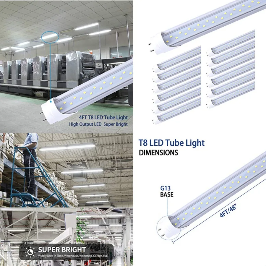 4Feet LED Light Bulbs, T8 LED Tube Lights 4Feet 28W 6000K Cool White, 3360 Lumens Dual Row LEDs Replacement for 4Feet Fluoresce
4Feet LED Light Bulbs, T8 LED Tube Lights 4Feet 28W 6000K Cool White, 3360 Lumens Dual Row LEDs Replacement for 4Feet Fluoresce