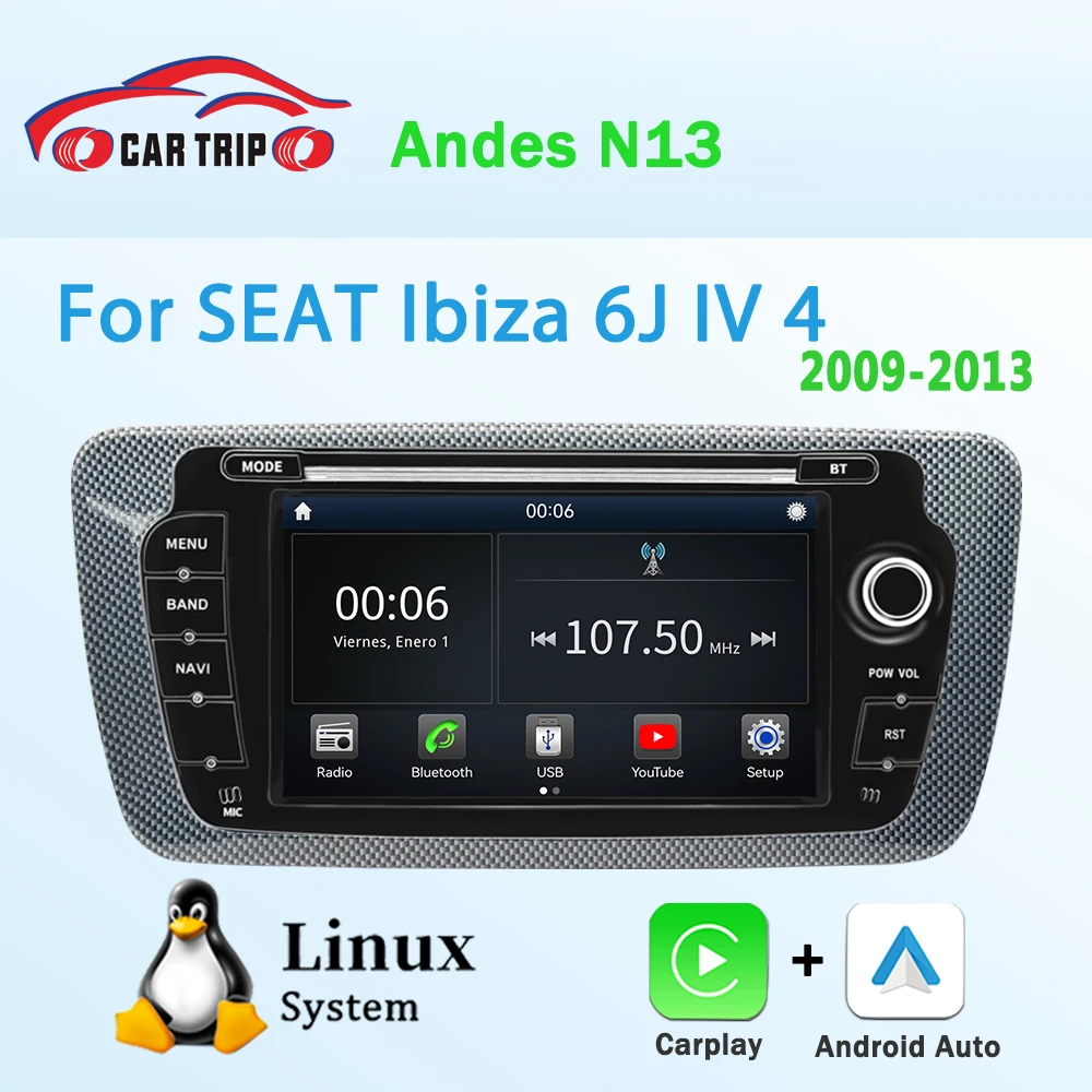 7''Linux System Stereo Car Multimedia for Seat Ibiza 6j 2009-2013 with CarPlay Android Auto GPS Navigation Head Unit BT5 IPS DSP
7''Linux System Stereo Car Multimedia for Seat Ibiza 6j 2009-2013 with CarPlay Android Auto GPS Navigation Head Unit BT5 IPS DSP