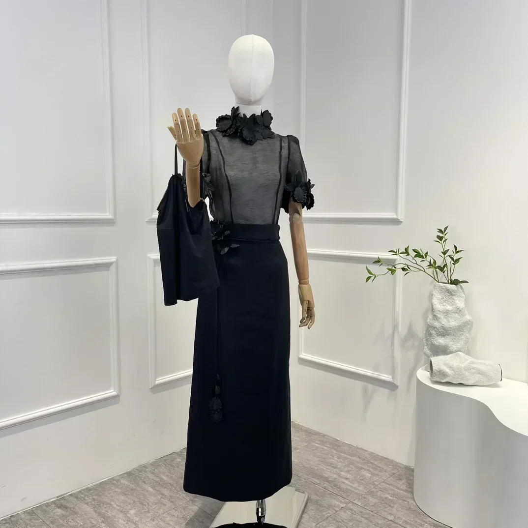 Top Quality Linen Black Vintage Three-dimensional Flower Decoration Short Sleeve Top and Skirt Set 2023 New Woman Clothing
Top Quality Linen Black Vintage Three-dimensional Flower Decoration Short Sleeve Top and Skirt Set 2023 New Woman Clothing