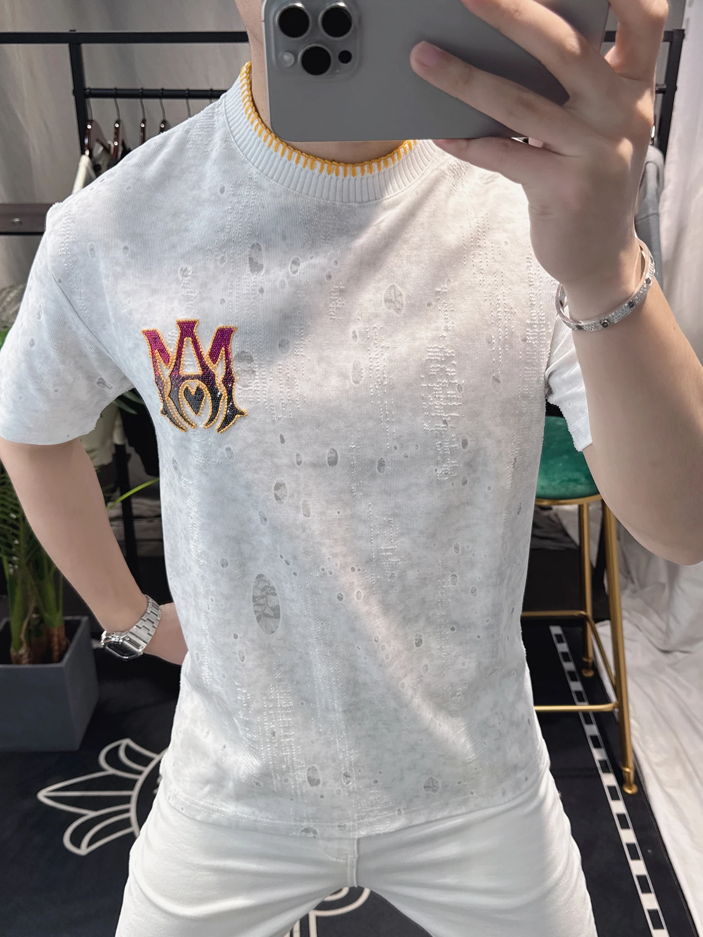 Men's Casual ort Sve T-irt Rhinestone Hole Faion Brand American Sle Summer High Sensation Leisure Top
Men's Casual ort Sve T-irt Rhinestone Hole Faion Brand American Sle Summer High Sensation Leisure Top