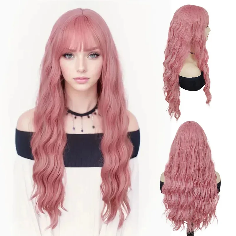 Synthetic Cosplay Pink Wigs Long Water Wavy Wig with Bangs for Women Girls Halloween Wig Costume Carnival Party Christmas Use
Synthetic Cosplay Pink Wigs Long Water Wavy Wig with Bangs for Women Girls Halloween Wig Costume Carnival Party Christmas Use