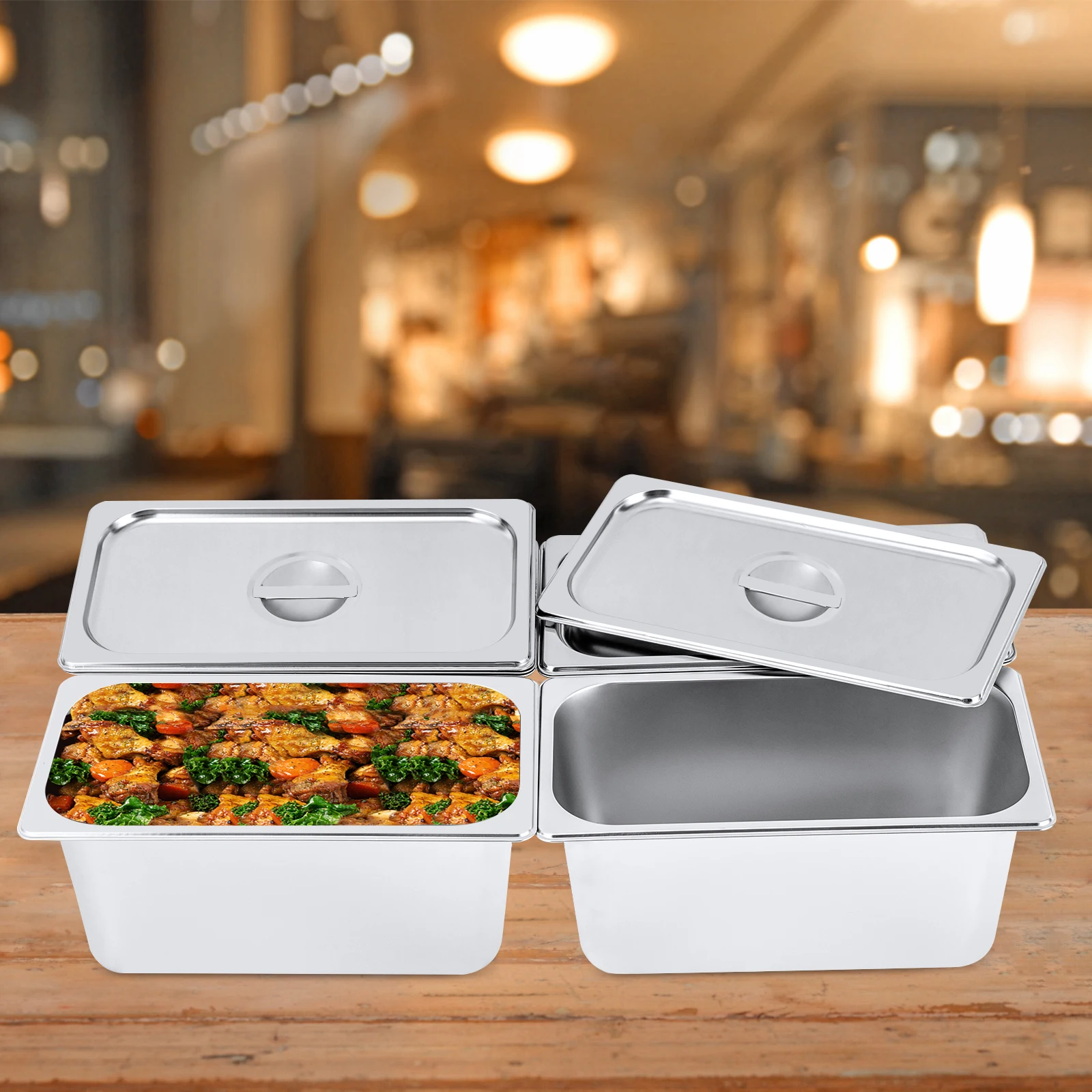 4 Packs Stainless steam Hotel pan,0.35cm Thick Stainless Steel Hotel Pan Anti Jam Steam Table Pan with Lid (1/3 Size x 6" Deep)
4 Packs Stainless steam Hotel pan,0.35cm Thick Stainless Steel Hotel Pan Anti Jam Steam Table Pan with Lid (1/3 Size x 6" Deep)