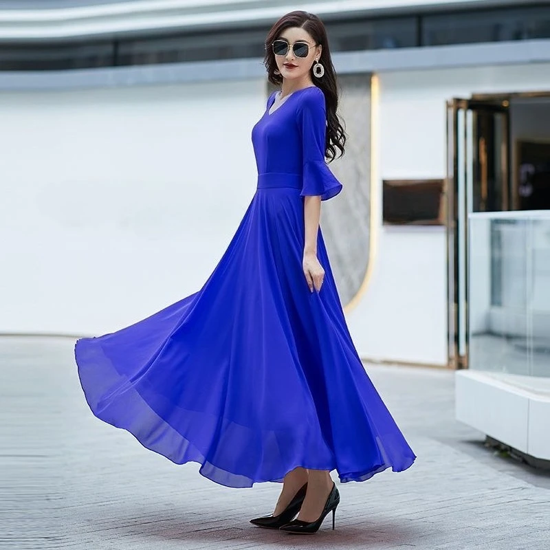 Medium Long Chiffon Dress Women Knee Length Waist Cinching Slimming Beach Holiday Dress
Medium Long Chiffon Dress Women Knee Length Waist Cinching Slimming Beach Holiday Dress