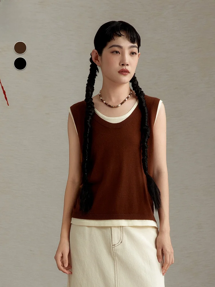 Slimming Faux Two-Piece Design Knitted Vest Women's Faion Inner Wear Polyester Acrylic Nylon Wool Blend Vintage Sle
Slimming Faux Two-Piece Design Knitted Vest Women's Faion Inner Wear Polyester Acrylic Nylon Wool Blend Vintage Sle