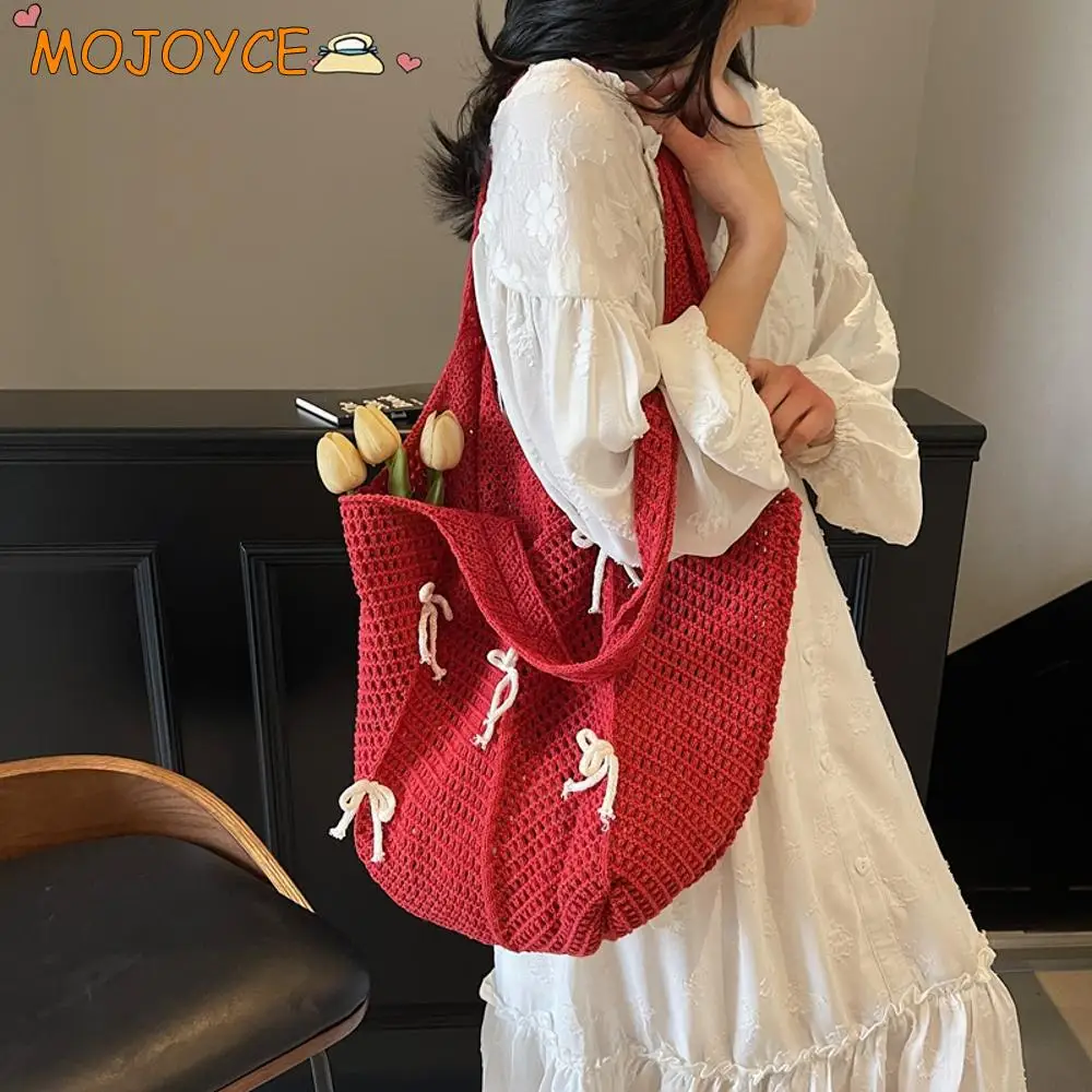 Bowknot Knitted Shoulder Bags Beach Soft Tote Bag Hollow Out Handbags Hand-Woven Underarm Pouch Crochet Summer Shopping Pack
Bowknot Knitted Shoulder Bags Beach Soft Tote Bag Hollow Out Handbags Hand-Woven Underarm Pouch Crochet Summer Shopping Pack