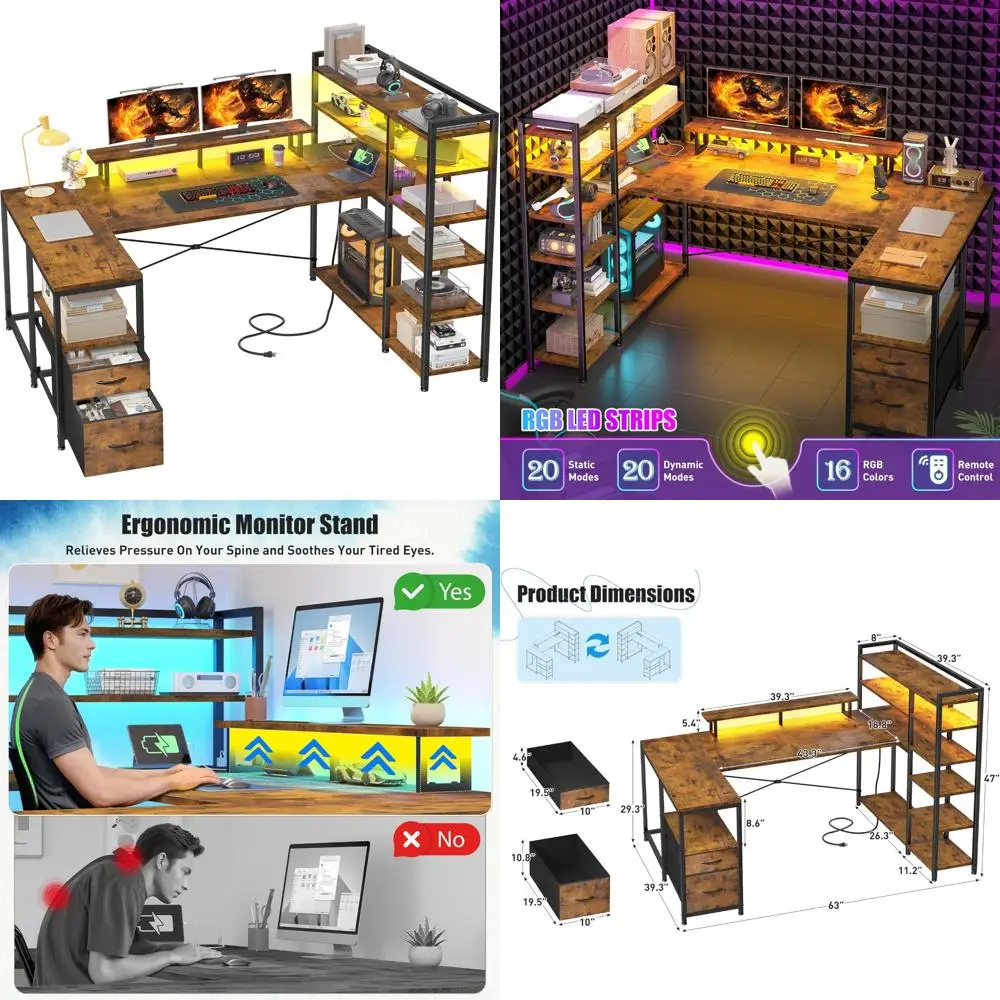Игровой стол L-образной формы со светодиодной подсветкой, ящиками и 63-реверсивным U-образным компьютерным столом с 6-уровневыми полками для хранения
Игровой стол L-образной формы со светодиодной подсветкой, ящиками и 63-реверсивным U-образным компьютерным столом с 6-уровневыми полками для хранения