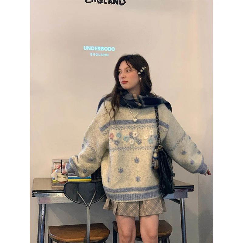 Sweet Flowers Sweater Women Vintage Oversized Knitted Pullovers Streetwear Korean Long Sleeve Knitwear Winter Casual Jumpers New
Sweet Flowers Sweater Women Vintage Oversized Knitted Pullovers Streetwear Korean Long Sleeve Knitwear Winter Casual Jumpers New