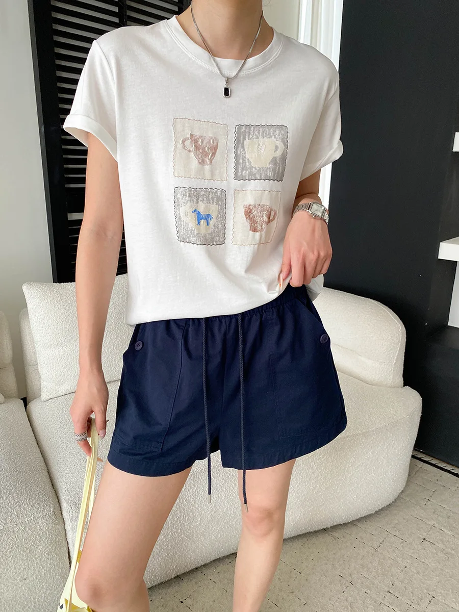 Summer women's casual and fashionable four grid cup embroidered round neck loose slimming short sleeved T-shirt
Summer women's casual and fashionable four grid cup embroidered round neck loose slimming short sleeved T-shirt