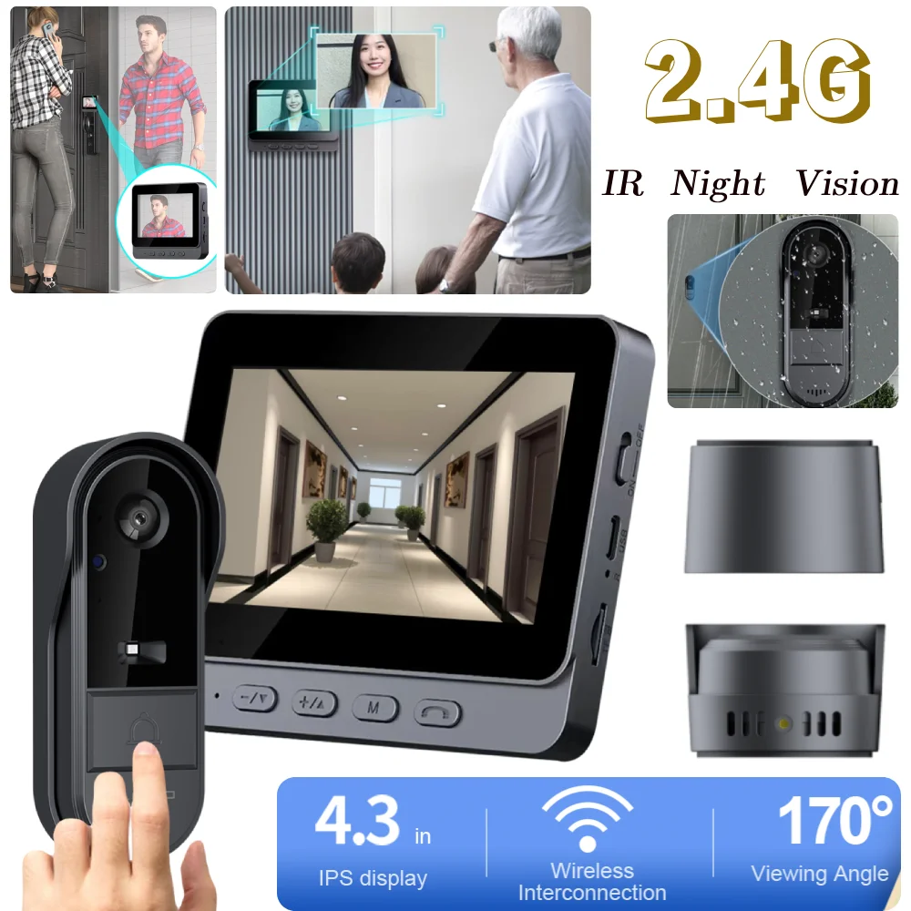 2,4G Wi-Fi HD камера дверного звонка 4,3-дюймовый IPS-экран умный дверной звонок ИК ночного видения домашняя охранная камера с дверным глазом
2,4G Wi-Fi HD камера дверного звонка 4,3-дюймовый IPS-экран умный дверной звонок ИК ночного видения домашняя охранная камера с дверным глазом