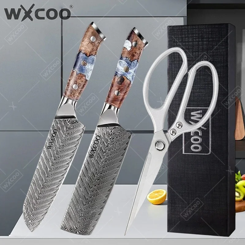 WXCOO Damascus Steel Kitchen Knife Powerful Chicken Bone Scissor Santoku Knife 67 Layers VG10 Japanese-style Chef's Knife
WXCOO Damascus Steel Kitchen Knife Powerful Chicken Bone Scissor Santoku Knife 67 Layers VG10 Japanese-style Chef's Knife