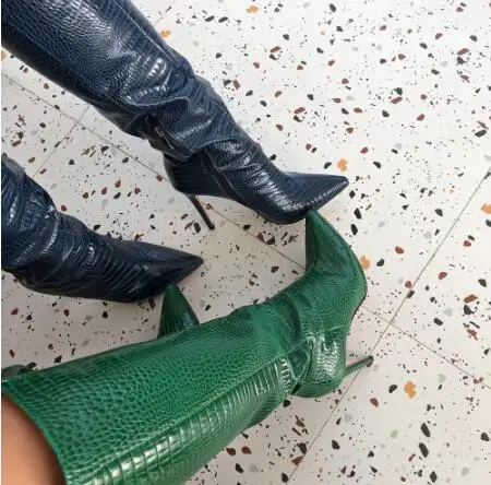 Green Black Snake Skin Python Leather Pointed Toe Knee High Boots Women Sexy Stiletto Heels Tube Slip On Long Botas Shoes Prom
Green Black Snake Skin Python Leather Pointed Toe Knee High Boots Women Sexy Stiletto Heels Tube Slip On Long Botas Shoes Prom
