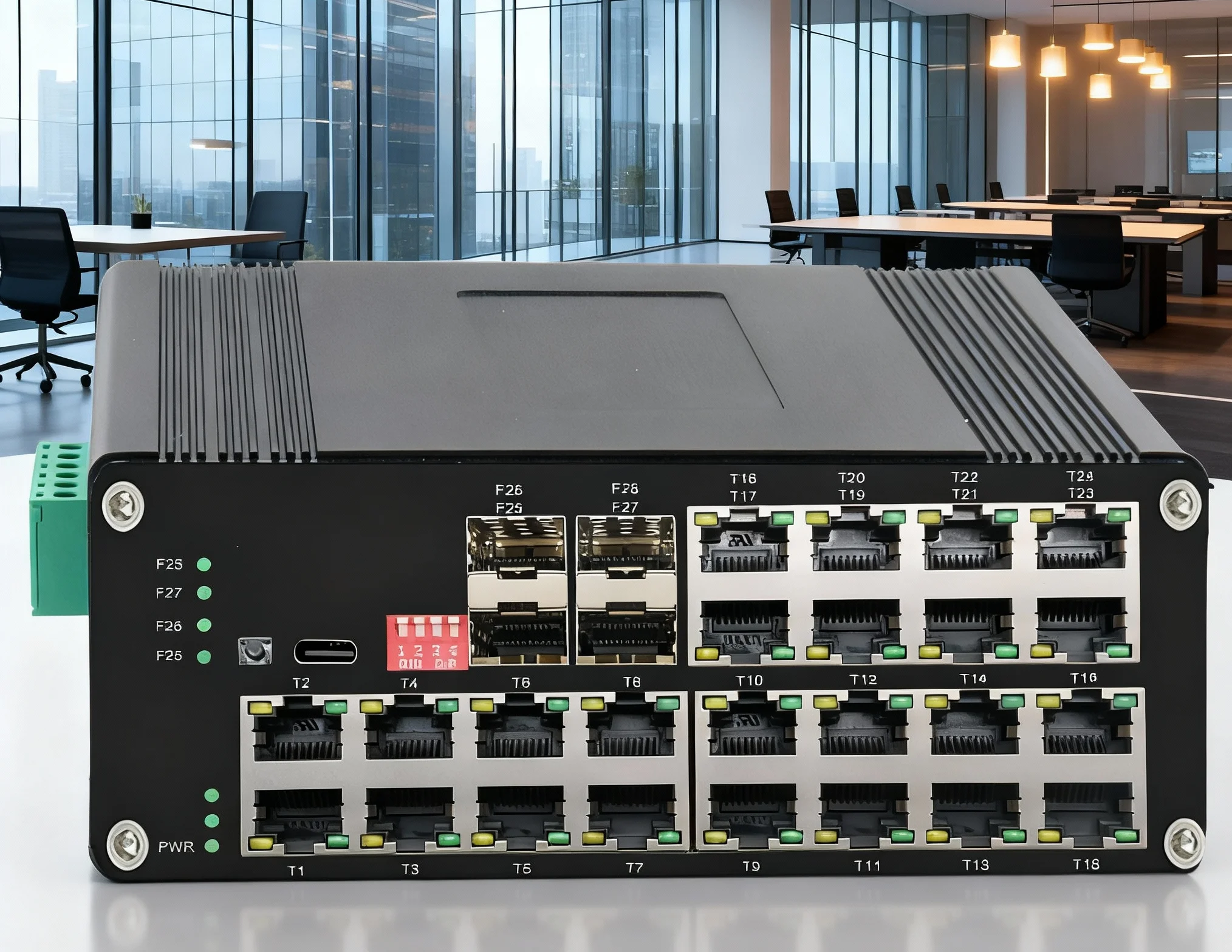 Industrial L2+ 24-Port 10/100/1000T + 4-Port 1000X SFP Managed Ethernet Switch with SNMP
Industrial L2+ 24-Port 10/100/1000T + 4-Port 1000X SFP Managed Ethernet Switch with SNMP