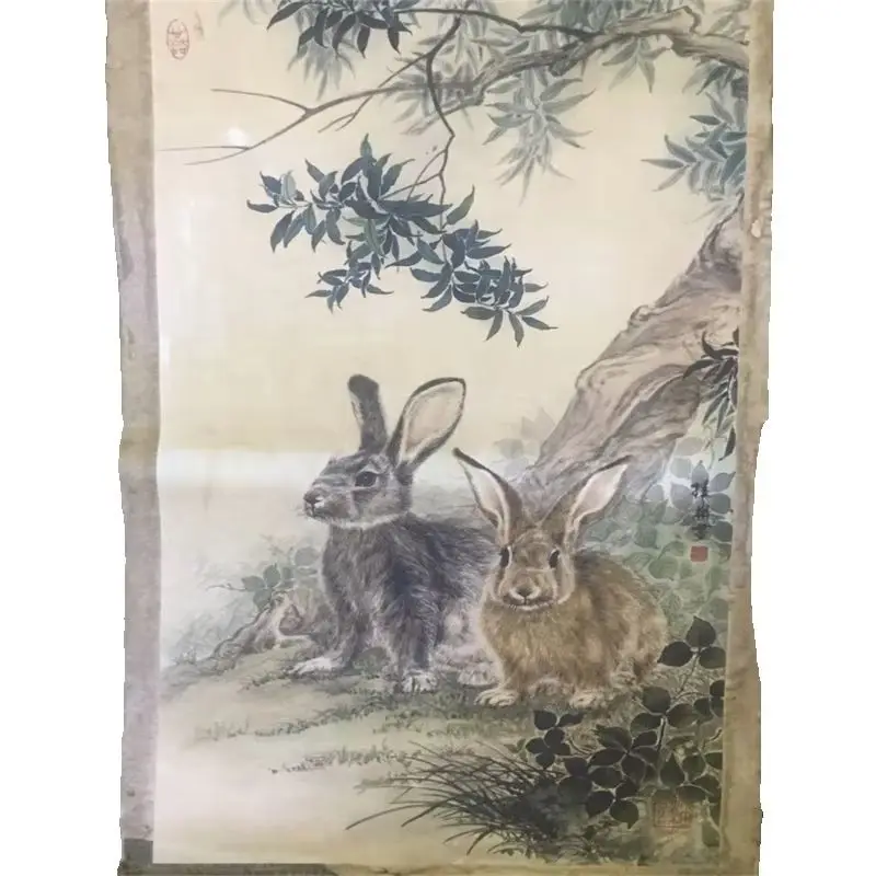 Collection Of Chinese Old Scroll Rice Paper Painting Slice,Xie Zhibin's artwork 'Double Rabbits Under the Willow'
Collection Of Chinese Old Scroll Rice Paper Painting Slice,Xie Zhibin's artwork 'Double Rabbits Under the Willow'