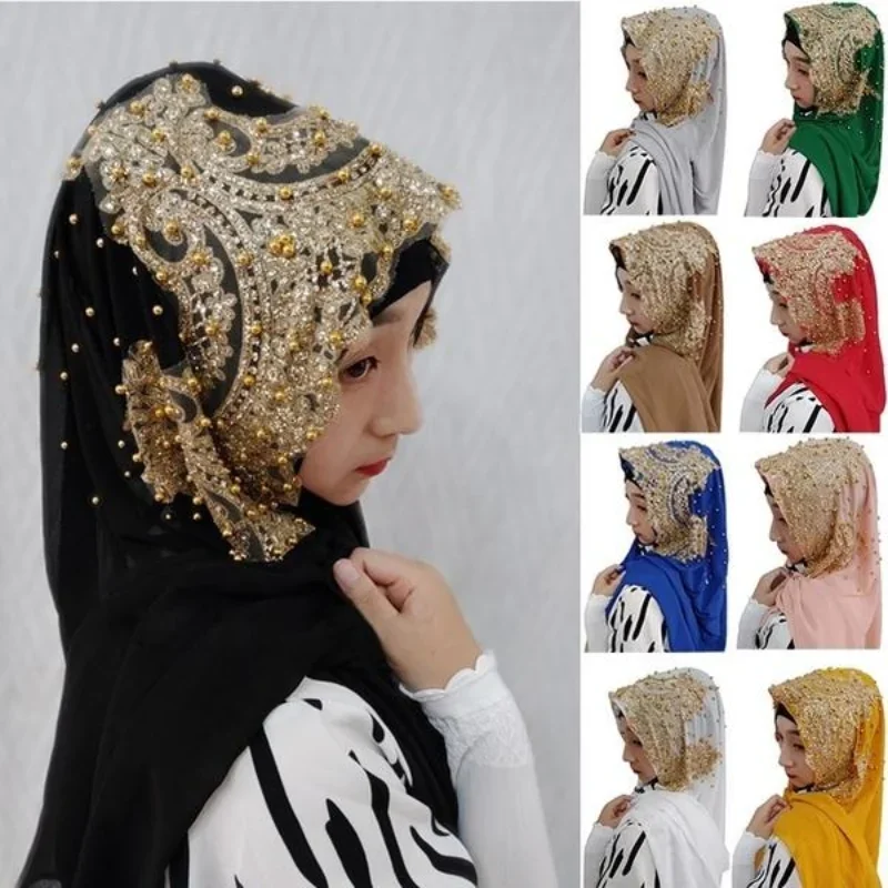 Woman Hijab Solid Color Rhinestone Beading Sequins Chiffon Shawls Scarf Muslim Turban Shiny Headscar Women Turban
Woman Hijab Solid Color Rhinestone Beading Sequins Chiffon Shawls Scarf Muslim Turban Shiny Headscar Women Turban