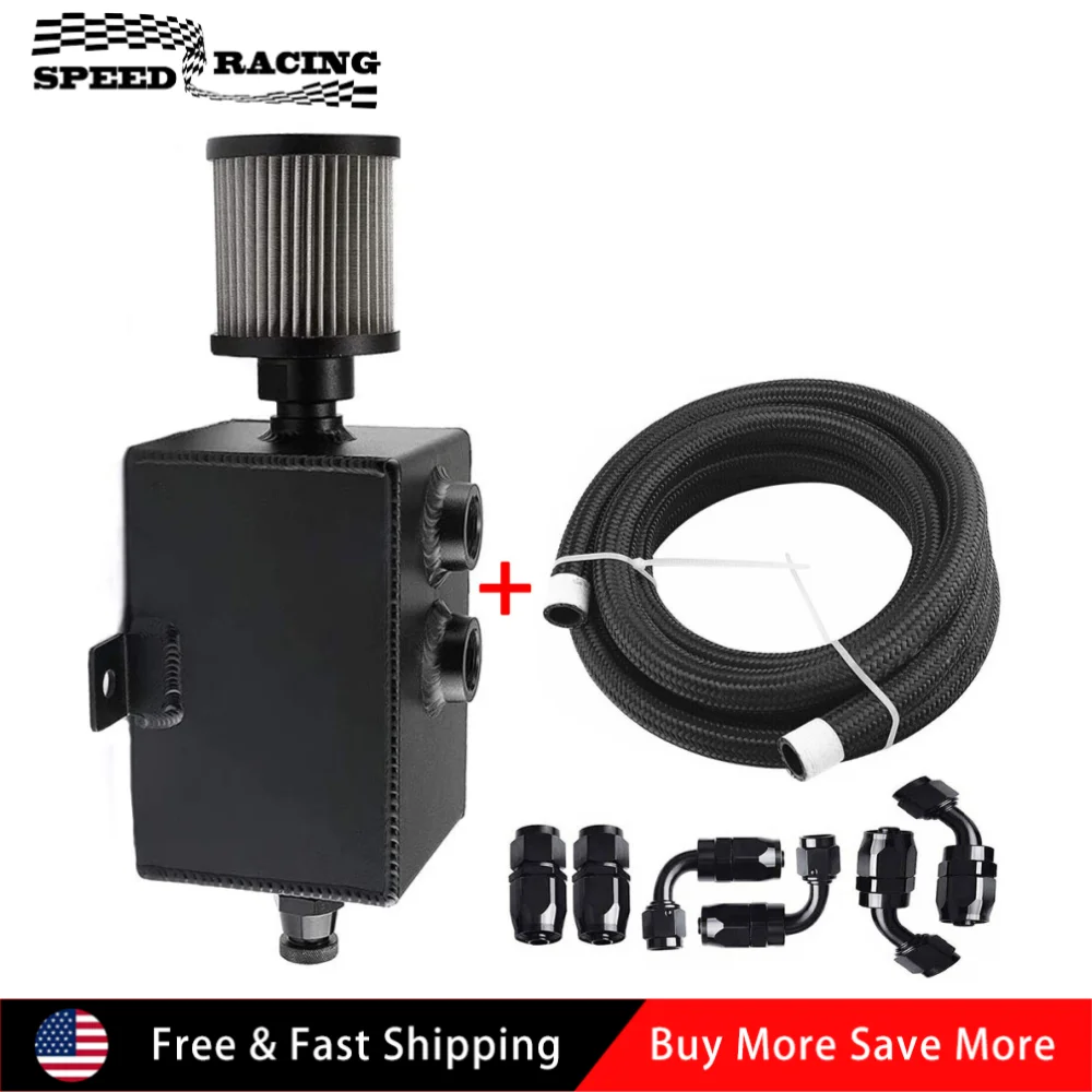 Universal 2L Oil Catch Can Reservoir Tank Breather 10AN Filter Baffled + 10AN Fuel Line Kit For Lubricants Coolant System Black
Universal 2L Oil Catch Can Reservoir Tank Breather 10AN Filter Baffled + 10AN Fuel Line Kit For Lubricants Coolant System Black