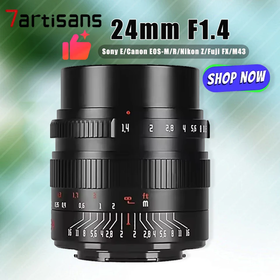 Объектив 7artisans CF 24 мм F1.4 APS-C с большой апертурой для людей, совместимый с Sony A7 Canon R6 Fuji X-T10 Nikon Z50
Объектив 7artisans CF 24 мм F1.4 APS-C с большой апертурой для людей, совместимый с Sony A7 Canon R6 Fuji X-T10 Nikon Z50