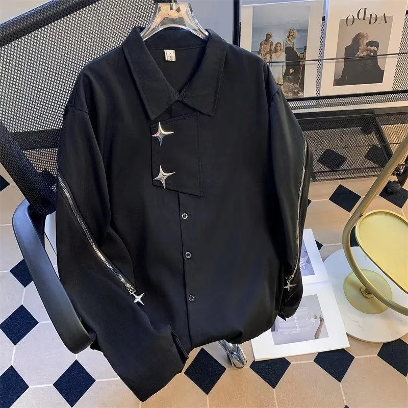 Metallic Zipper Men's irt American Design Loose Fit High-End Feel Cool Sle Casual Outerwear Spring Season Long Sve
Metallic Zipper Men's irt American Design Loose Fit High-End Feel Cool Sle Casual Outerwear Spring Season Long Sve