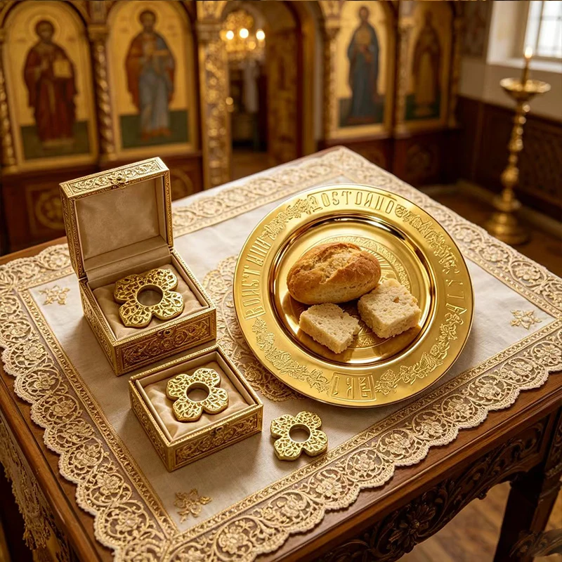 Luxury Gold Altar Set Orthodox Diskos Plate and Star in Premium Box for Liturgical Ceremony Byzantine Religious Home Decoration
Luxury Gold Altar Set Orthodox Diskos Plate and Star in Premium Box for Liturgical Ceremony Byzantine Religious Home Decoration