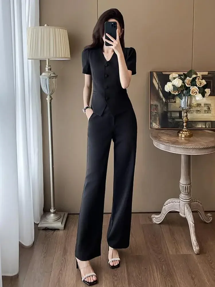 Womem Two-piece Set Summer Black Pink Gray Single Breasted Office Ladies Professional Work Chic Blazer Tops And High Waist Pants
Womem Two-piece Set Summer Black Pink Gray Single Breasted Office Ladies Professional Work Chic Blazer Tops And High Waist Pants