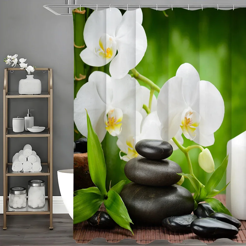 Zen White Butterfly Orchid Black Stone Shower Curtain, Bathroom Decorative Shower Curtain, Waterproof Shower Curtain with Hook
Zen White Butterfly Orchid Black Stone Shower Curtain, Bathroom Decorative Shower Curtain, Waterproof Shower Curtain with Hook