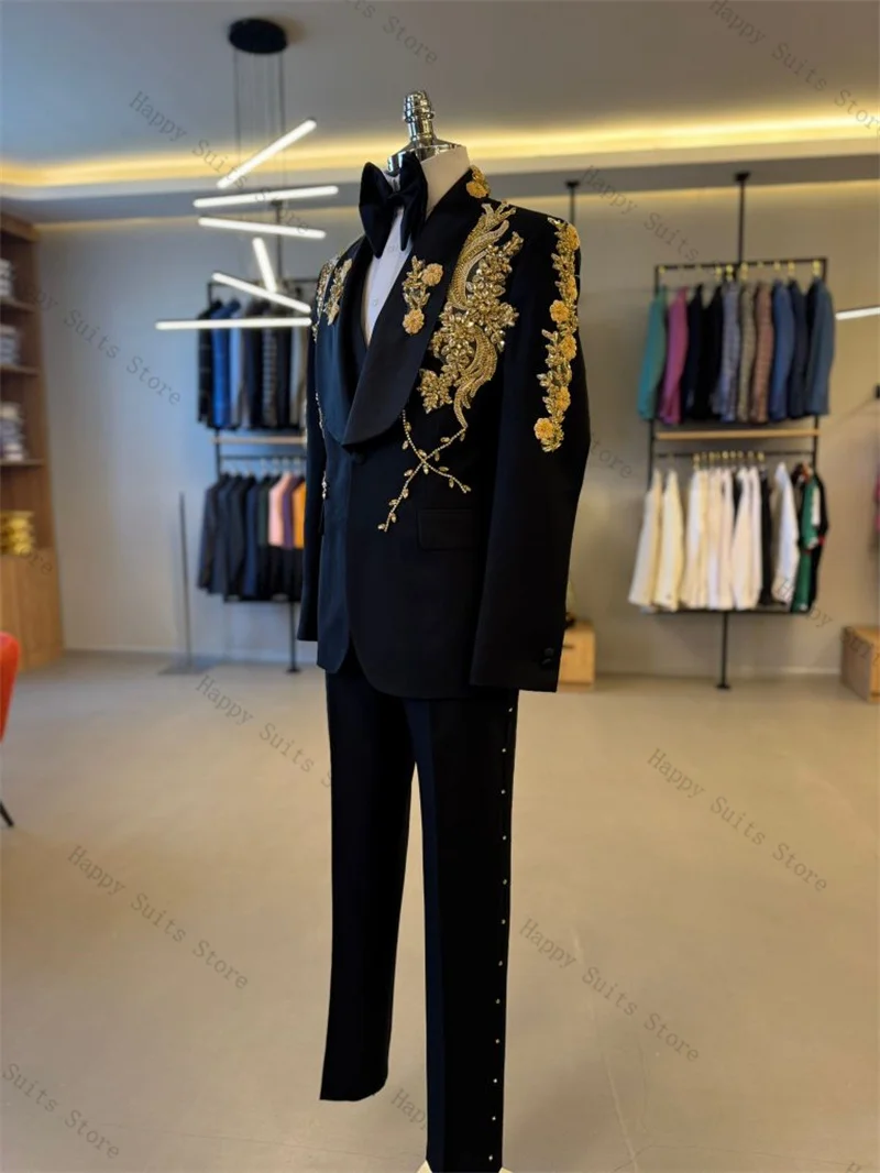 Black Men Suit Set 2 Pieces Blazer+Pants Trouser Luxury Golden Stone Crystal Coat Wedding Tuxedo Formal Office Customized Jacket
Black Men Suit Set 2 Pieces Blazer+Pants Trouser Luxury Golden Stone Crystal Coat Wedding Tuxedo Formal Office Customized Jacket