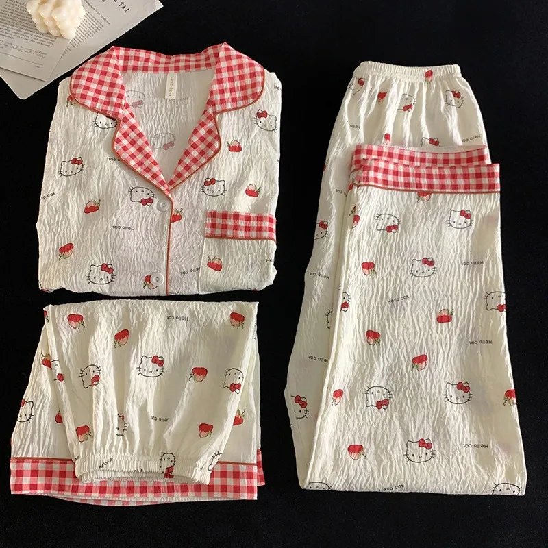 Летний пижамный комплект Hello Kitty из 3 предметов, женский белый топ с короткими рукавами + брюки + шорты, 100% хлопок, кавайная одежда для сна, домашняя одежда
Летний пижамный комплект Hello Kitty из 3 предметов, женский белый топ с короткими рукавами + брюки + шорты, 100% хлопок, кавайная одежда для сна, домашняя одежда