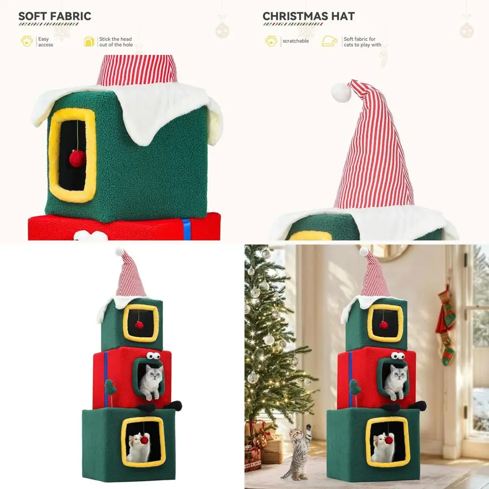 Рождественская кошачья башня с 3 закрытыми домиками, комнатное дерево для кошек с лежанками, праздничное кошачье дерево с плюшевым шаром, новогодняя игрушка-дерево
Рождественская кошачья башня с 3 закрытыми домиками, комнатное дерево для кошек с лежанками, праздничное кошачье дерево с плюшевым шаром, новогодняя игрушка-дерево